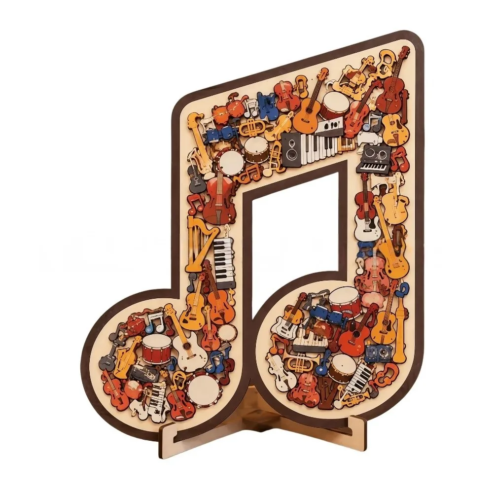 Irregular Musical Note Jigsaw Puzzle Instrument Print Vintage Style Musical Note Puzzle Musical Note Shape Wooden Jigsaw Puzzle