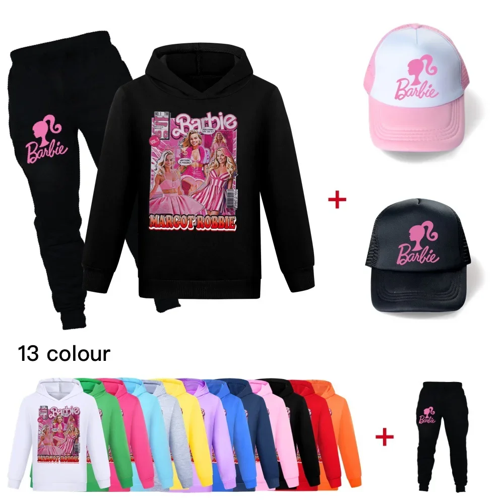 

3PC-SET MINISO Barbie The Movie Children's Sweatshirt + Trousers + Sun Hat Christmas Best Gift Tiny Cottons Kids Winter 2024