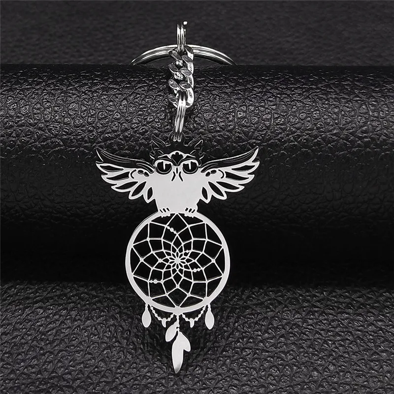 

Bohemia Owl Dreamcatcher Keyrings Women/Men Silver Color Stainless Steel Keychain Jewely llaveros llaveros para mujer K7029S03