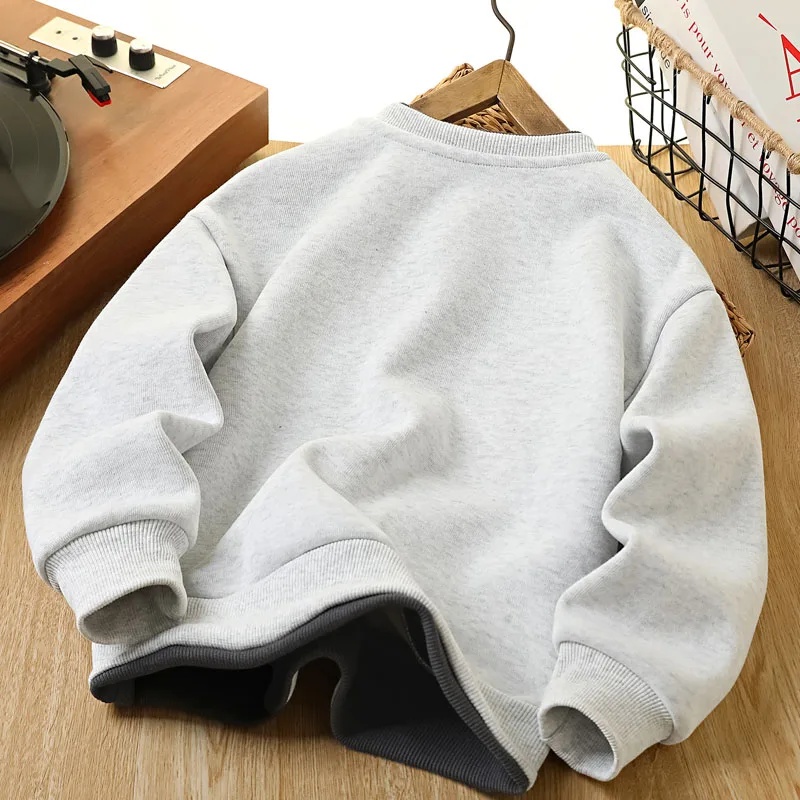 IYEAL 2025 Boys Winter New Casual Sweatshirt Children's Bear Fake Two piece Sweatshirt Boys' Warm Fleece Sports Shirt