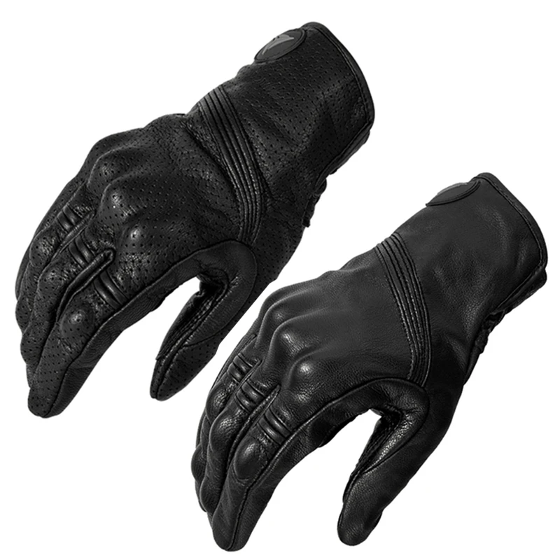 

Retro Perforated Leather Motorcycle Gloves Cycling Moto Motorbike Protective Gears Motocross Glove Winter Man Women Bike