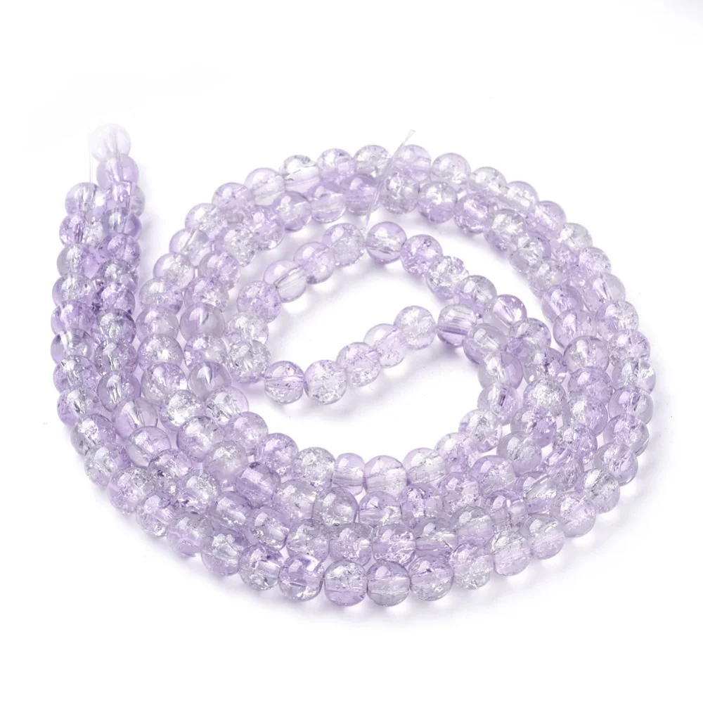 1Strand Spray Painted Crackle Glass Beads Strands Round Plum 6mm Hole: 1.3~1.6mm 31.4 inch