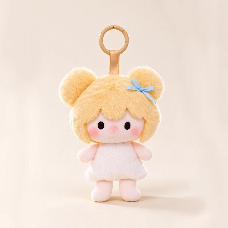 Nice Charming Light Brown Kid Plush Hanging Toy Fuzzy Stuffed Doll With Plaid Dress For Handbag Adornment Christmas Keepsake