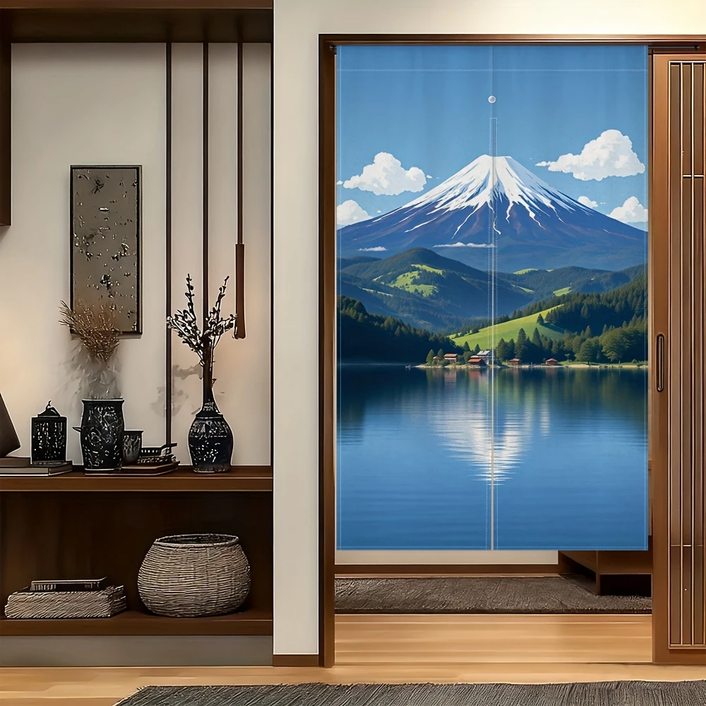 VIKAMA Mount Fuji Lake View Half Curtain, Natural Landscape Room Divider, Privacy Curtain for Kitchens, Bedrooms, and Entryways
