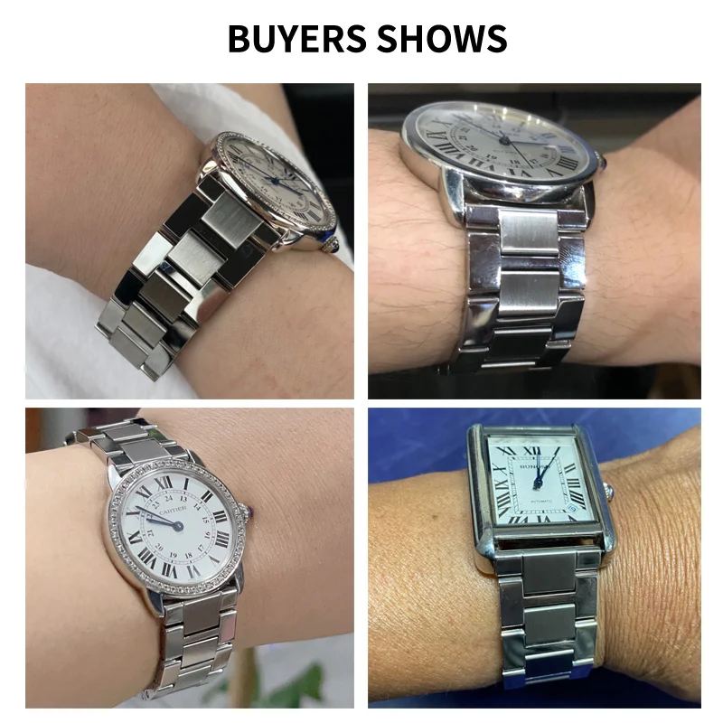 Para Cartier Tank Solo Ronde Series Correa de reloj de acero Cadena de reloj W 5200014   Correa de reloj con interfaz plana para hombre y mujer de 16-23 mm