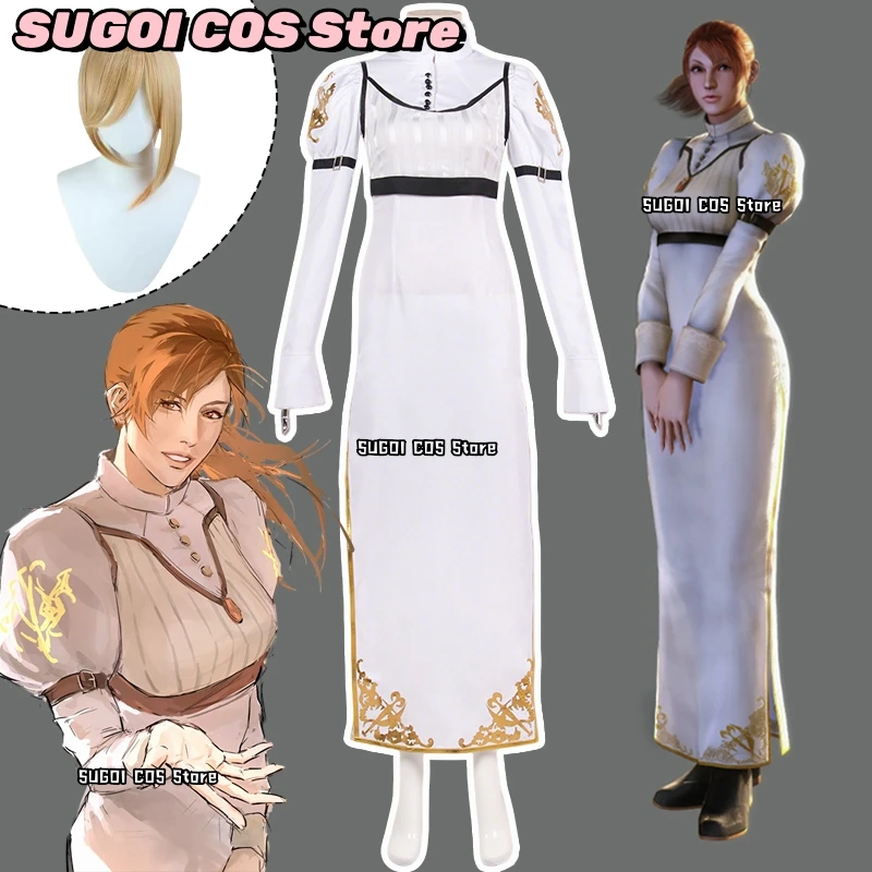 

Game Kyrie Cosplay Costume Slim White Long Dress Lolita French Maid Role-playing Women's Dresses Anime Outfits Wig Prop Suits