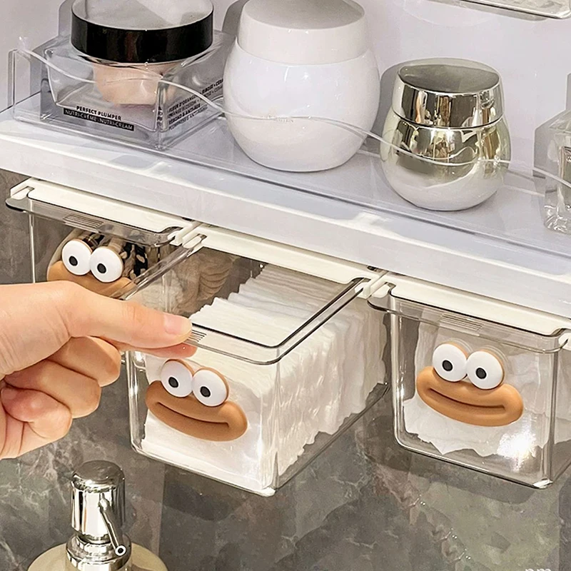 Drawer-Type Storage Box Under Mirror Cabinet Transparent Cartoon Toilet Cotton Bathroom Cabinet Drawer-Type Shelf Jewelry Case