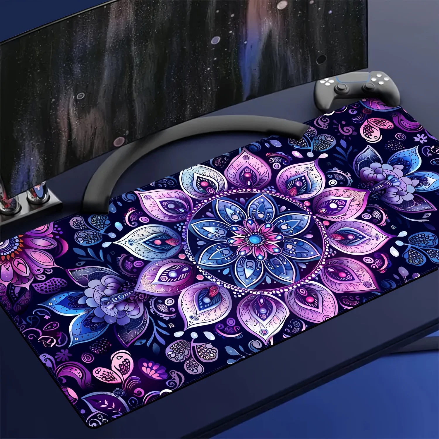 

Большой коврик для мыши с цветочным принтом Мандала, игровой коврик для клавиатуры, коврик для домашнего офиса, настольный коврик, яркие фиолетовые, синие, розовые коврики для мыши для настольного коврика для мыши