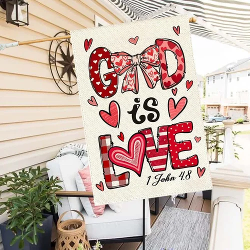 Valentines Day God Is Love House Flag 28X40 Inch Double Sided outside Large, Lov 7445018249257 AAV hhz