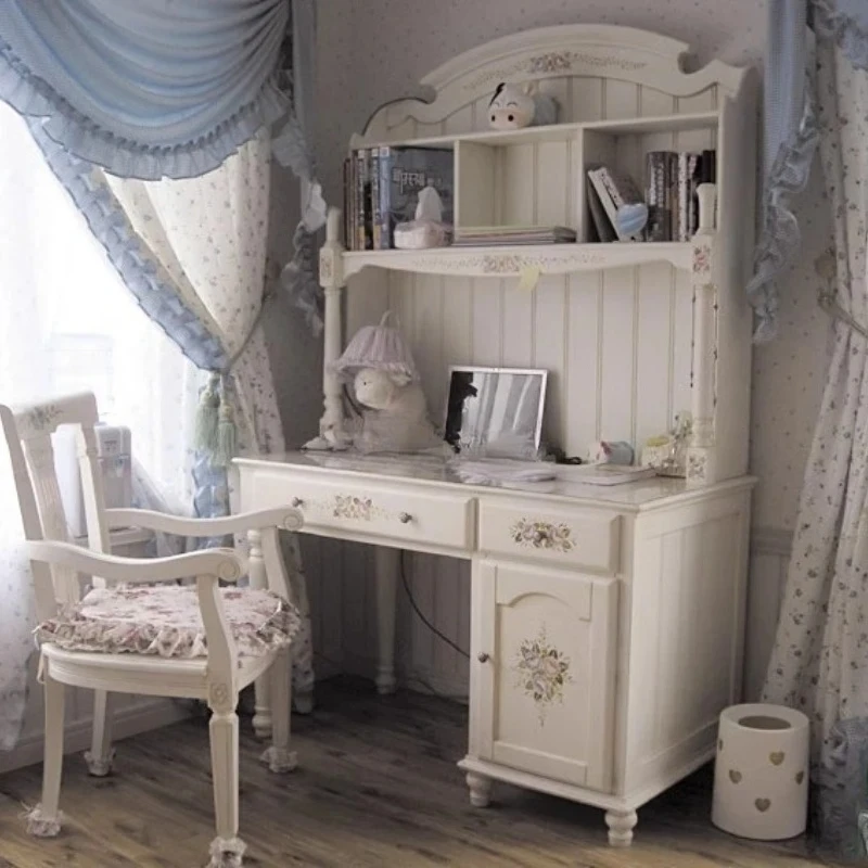JJBritish Country Style Solid Wood American Pastoral Hand-painted Desk Writing Desk Computer Table