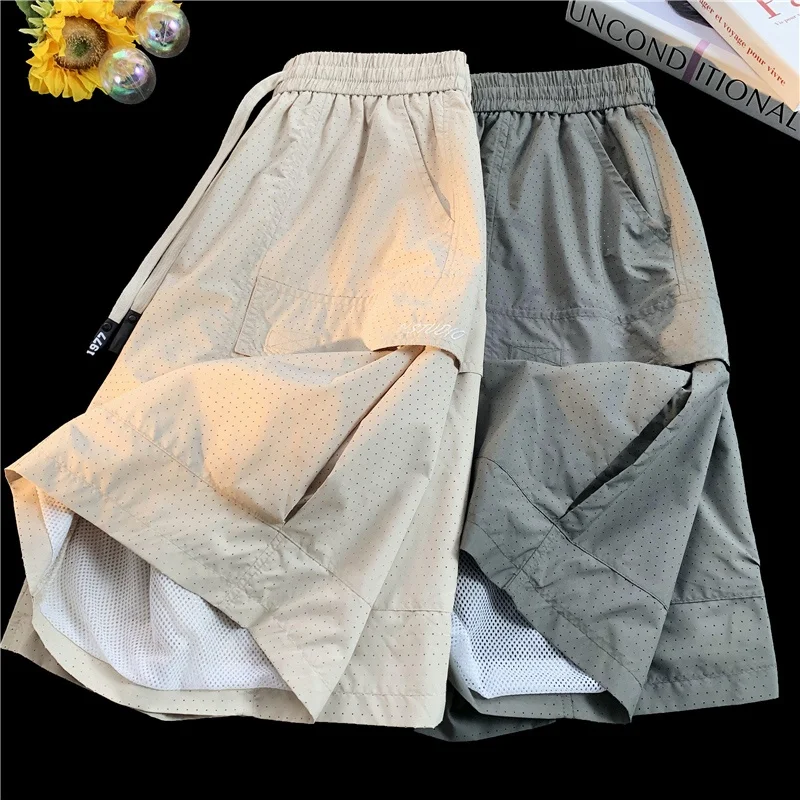 

Мужские шорты из ледяного шелка: летние, тонкие, свободные, быстросохнущие, повседневные, прямого кроя, рабочие, длиной до колена, спортивные, модные