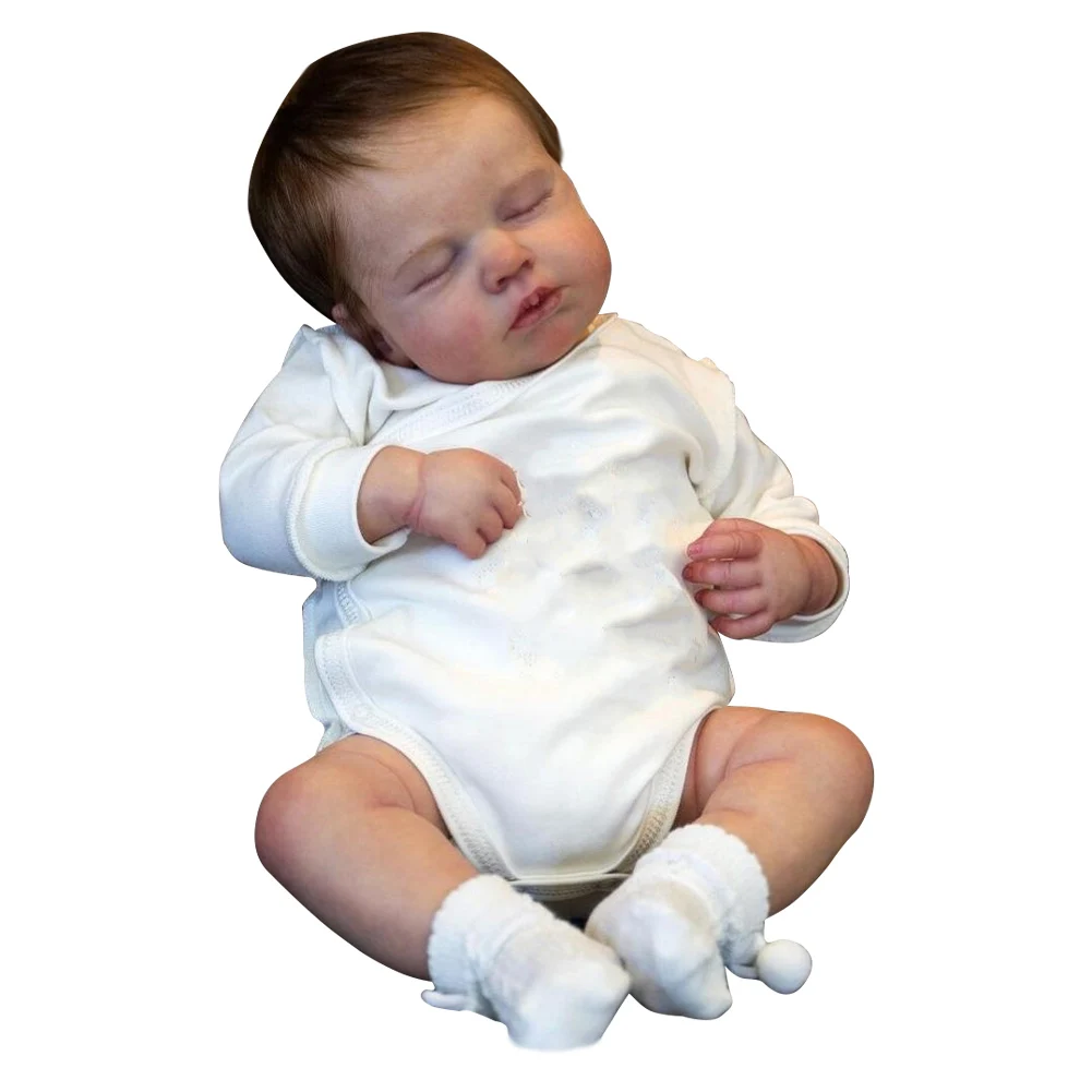 Reborn Baby Dolls Silicone Simulation Baby Dolls with Brown Hair Dolls Teaching Aids 49CM for Children Gifts Baby Companion Toys
