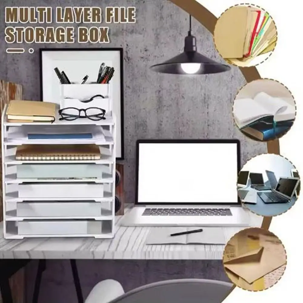 

Practical PVC Multi-layer File Storage Rack Large Capacity Space Saving Table File Rack Easy Assembly File Holder Office