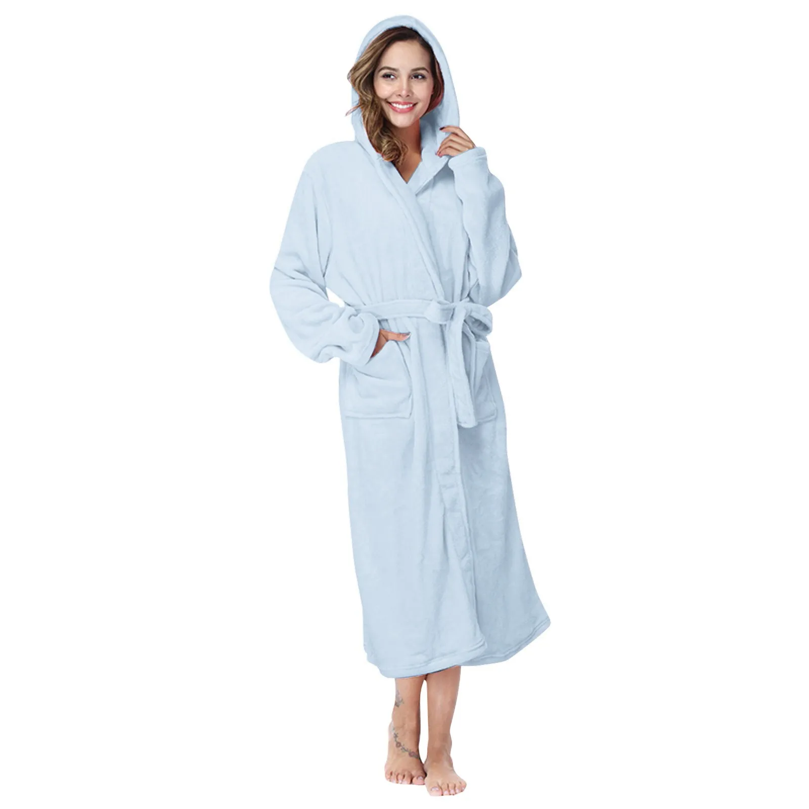 Long Bathrobe Women Hooded Long Sleeve Spring Ladies Dressing Gown Zipper Oversize Autumn Robe Solid Sleepwear For Female