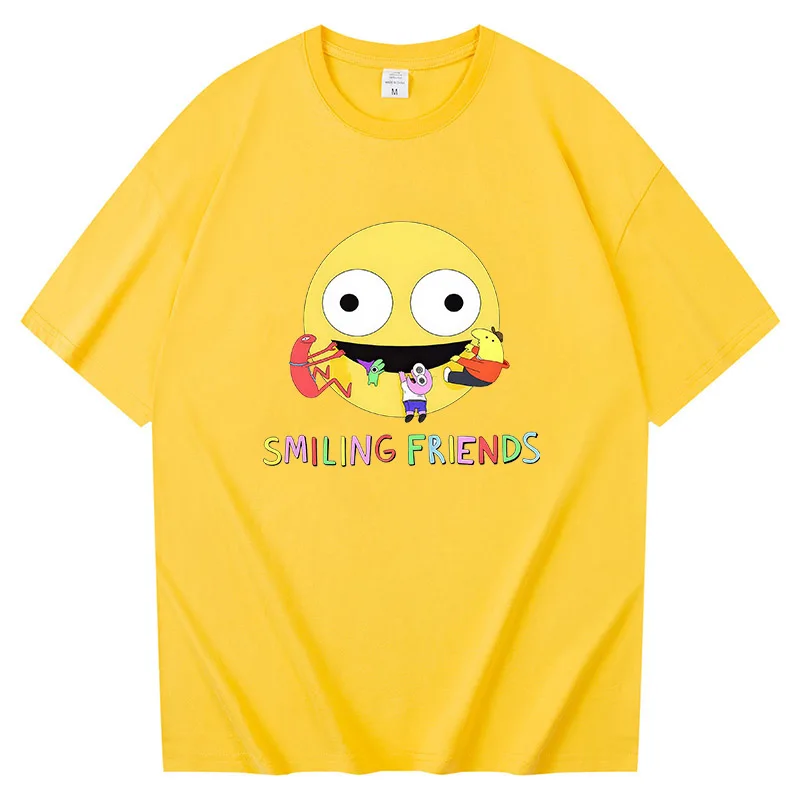 Camisetas con estampado de dibujos animados de amigos sonrientes, camiseta para hombre de verano y primavera, camisetas con estampado gráfico, camisetas suaves de alta calidad
