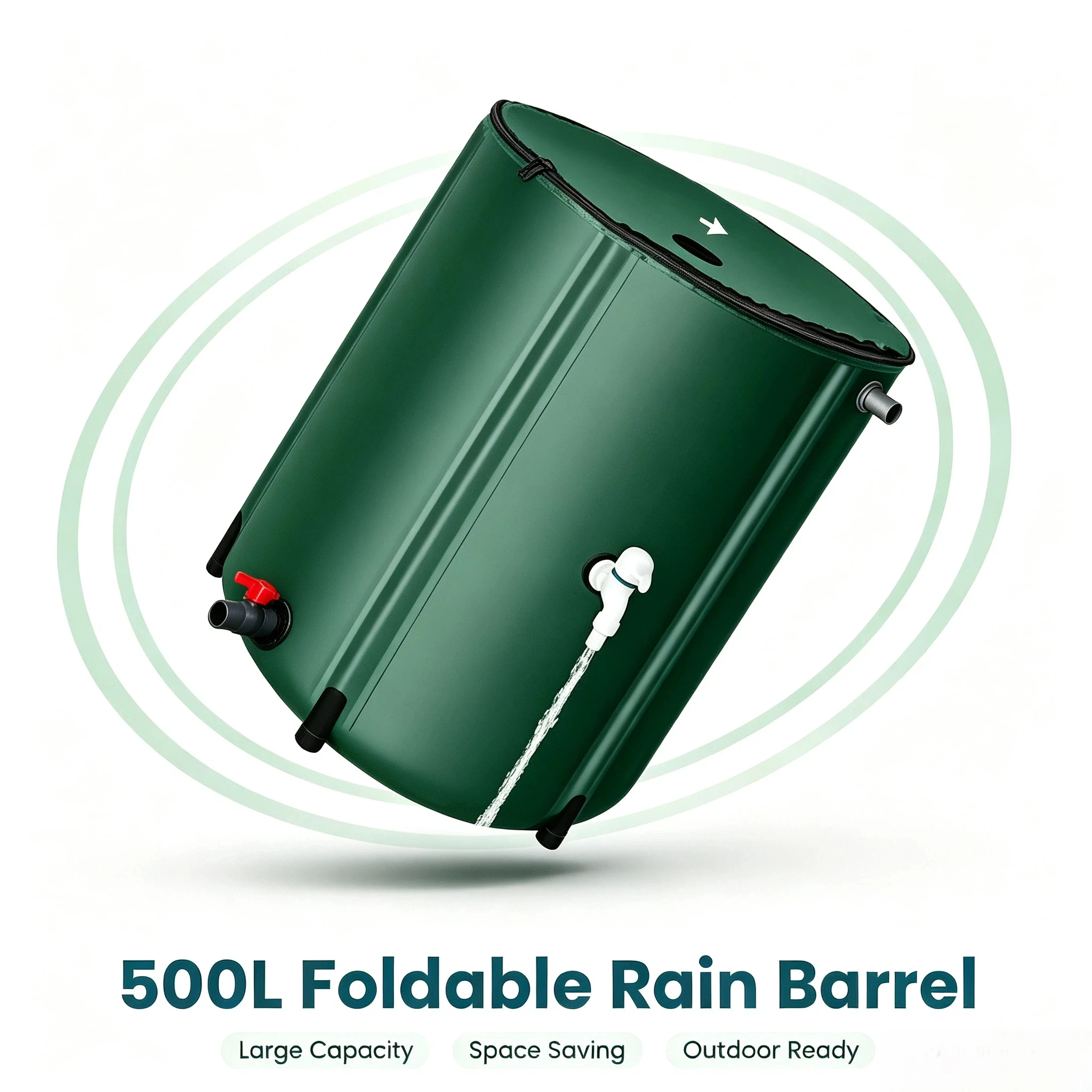 500L Foldable Rain Barrel Collapsible Water Storage Tank with Complete Accessories Rainwater Collector for Garden Backyard Roof