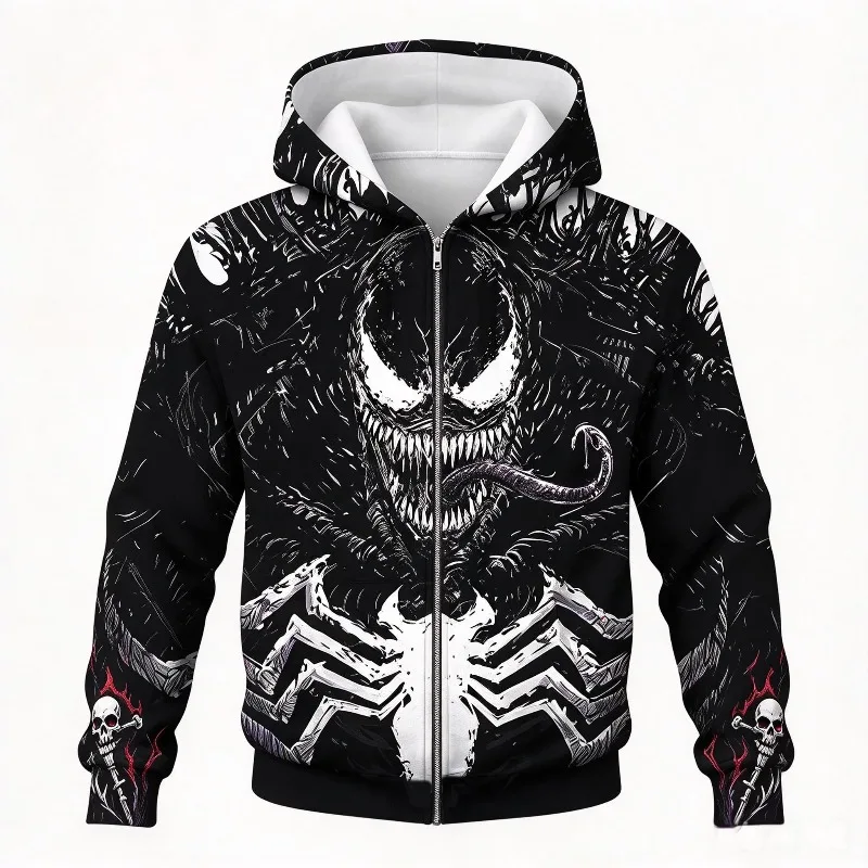 Unisex V Spider-Punk Verse Zip Up Hoodie Spider Web 3D Print Zipper Hooded Kid Superhero Cosplay Sweatshirt Halloween Streetwear