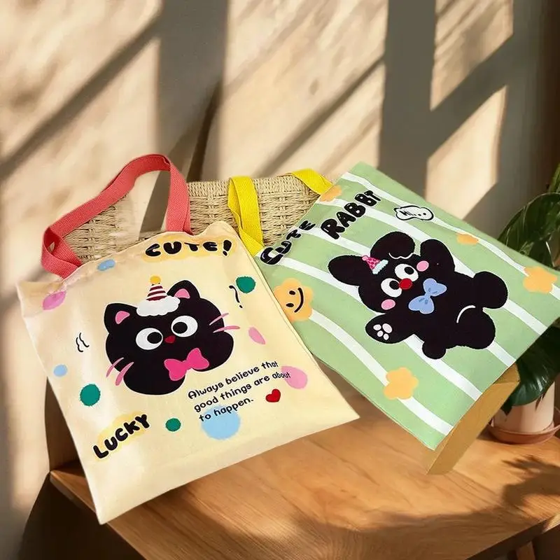 

Ins Style Tutorial Bag Cute Polka Dot Cat Student Canvas Bag Girly Tutorial Bag Simple Handheld Shoulder Bag