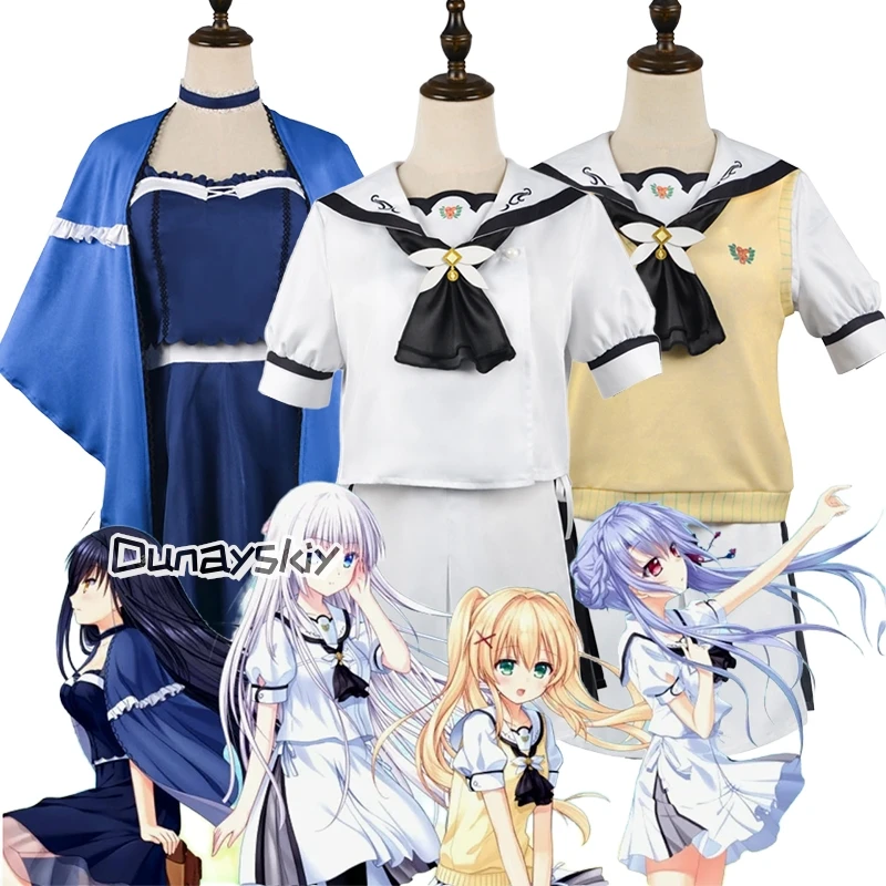 Anime Summer Pockets Naruse Shiroha Cosplay Costume Sweet Lolita Bow Dress Japanese Sailor Collar Slimming Short Dress for Women