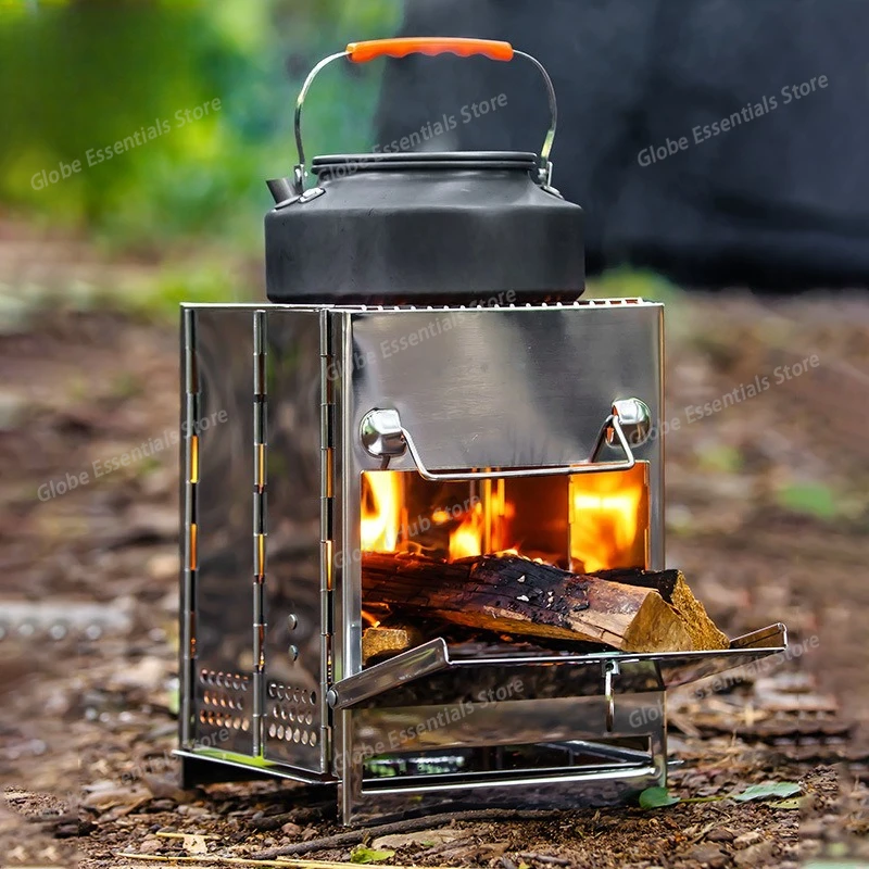 Outdoor Stainless Steel Grill Folding Incinerator BBQ Wood Stove Camping Heating Charcoal Grill Grill