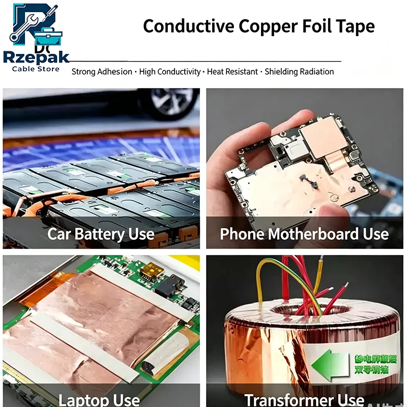 20M Double&Single-Sided Conductive Copper Foil Tape,EMI Shielding Anti‑Static Heat Shield Adhesive Repair Strip Tape