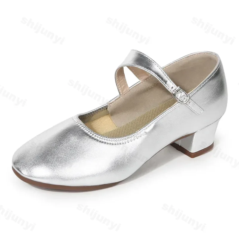 Sweet Girls Mary Jane Pumps Shoes for Women 2025 New Round Toe Ankle Warp Gold Sliver High Heels Woman Dress Shoes Plus Size 42