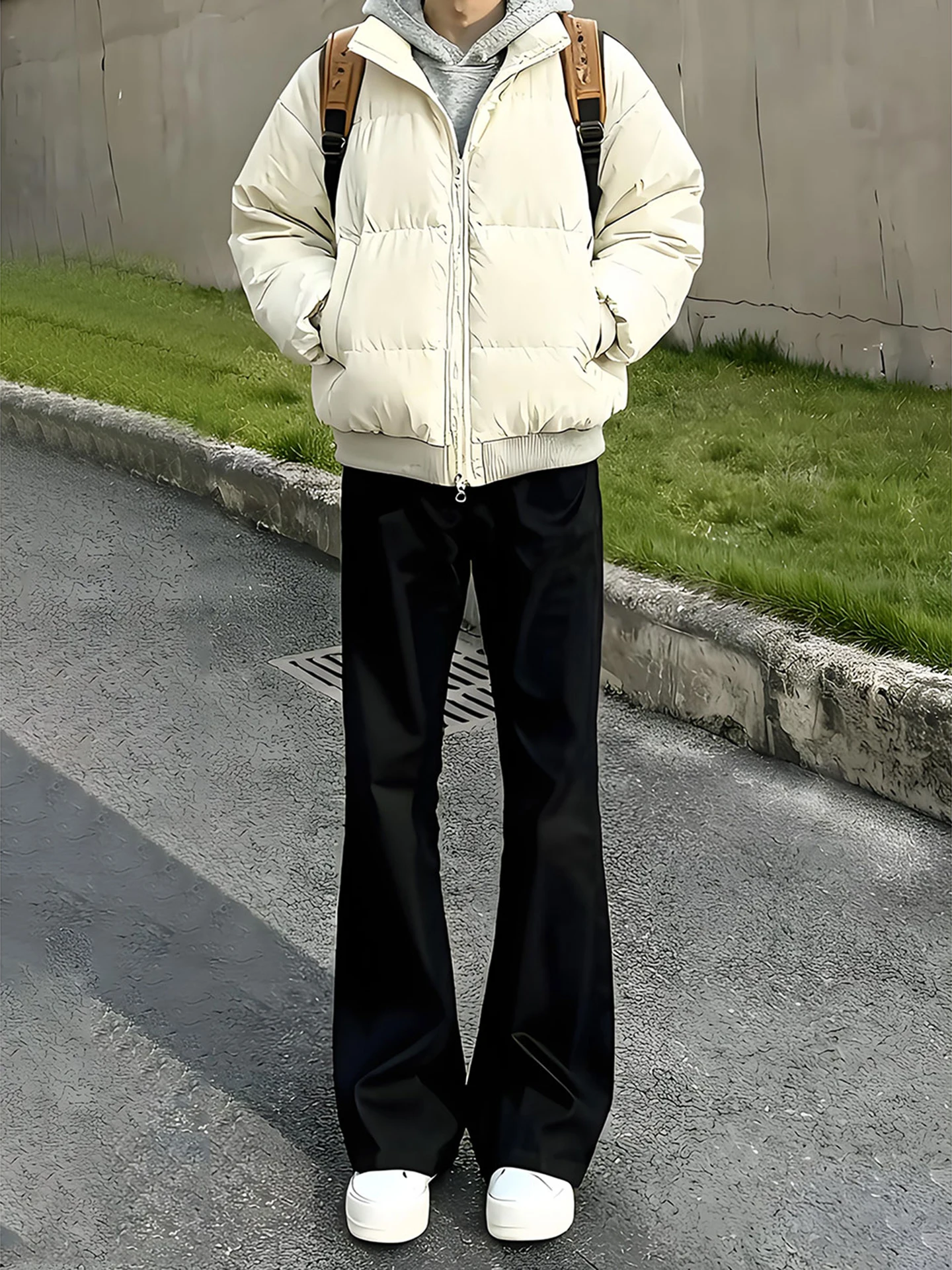 

Bla Thiened Fce Lined Bell Bot Jeans Men's American High Street Willow Le Knife Straight Leg Jeans