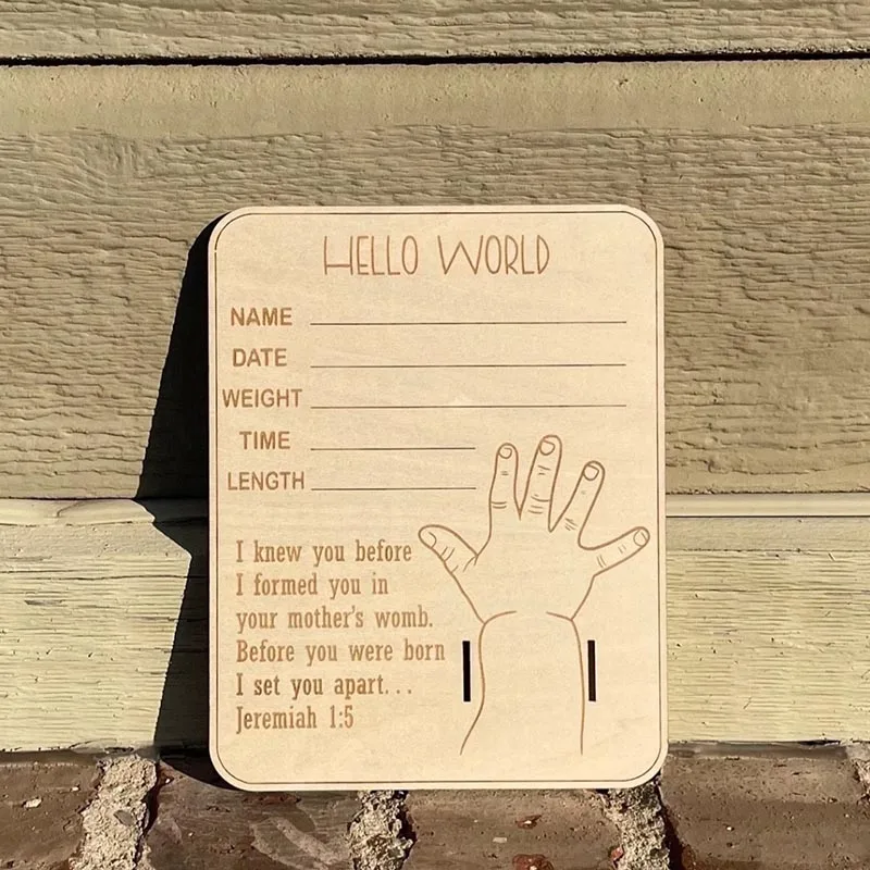 Placa comemorativa de madeira para pulseira de hospital de nascimento de bebê, placa de coleção circular esculpida para recém-nascidos