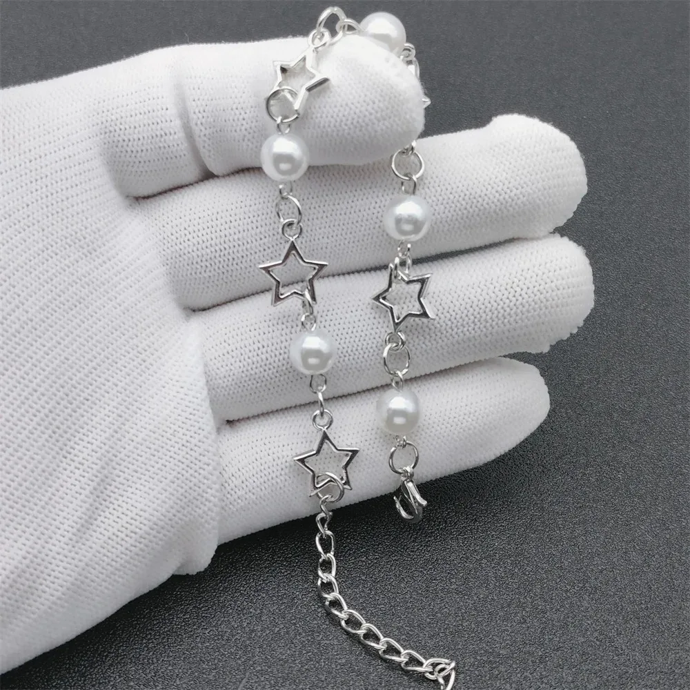 Fashion Y2K Hollow Five-pointed Star Bracelet Punk Artificial Imitation Pearl Bracelet Hollow Out Pop Punk Bracelet