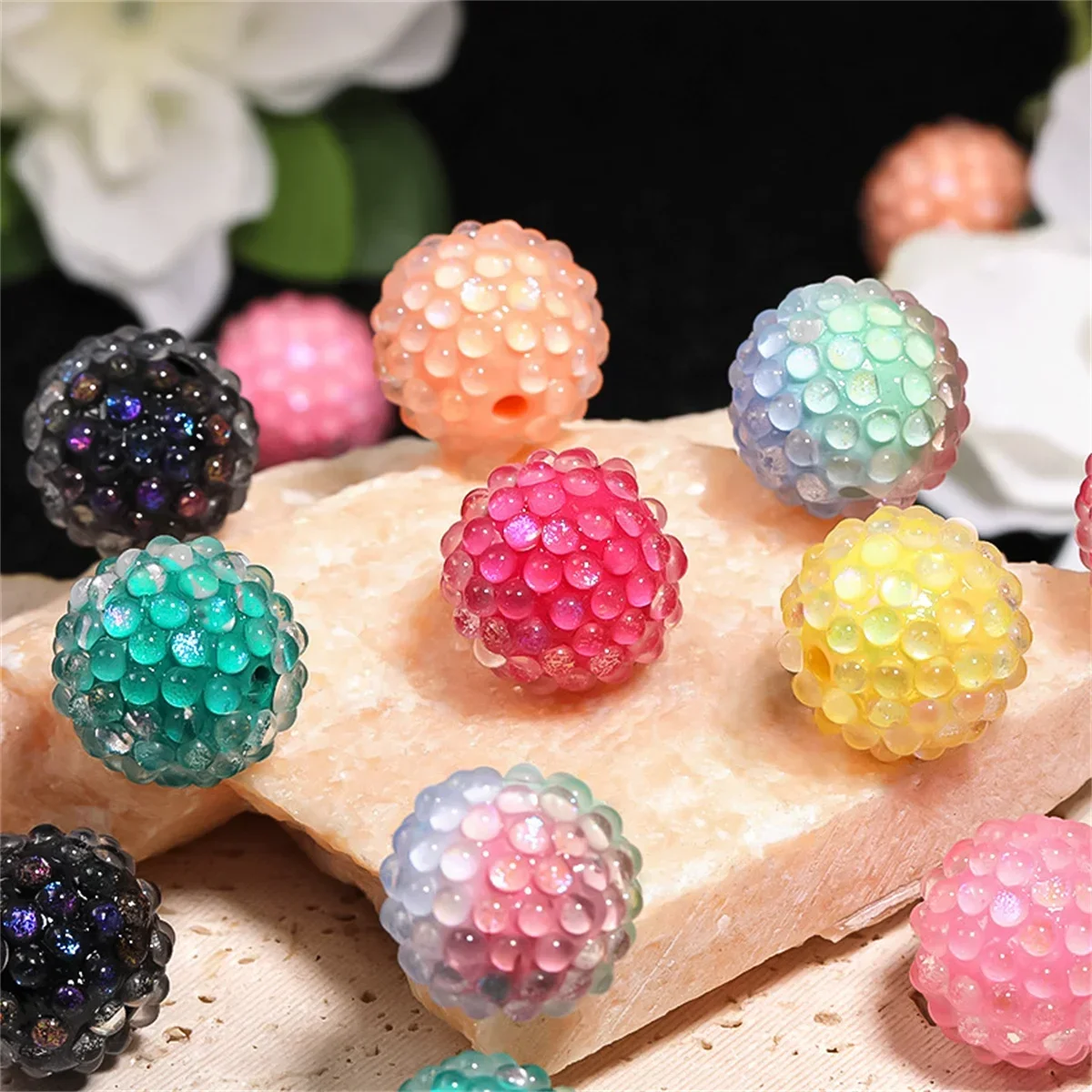 RenYuZuanQiu 2Pcs Cute Aurora Mermaid Drill Ball Acrylic Bead Children DIY Pen Mobile Phone Chain Jewelry Beads  Accessories