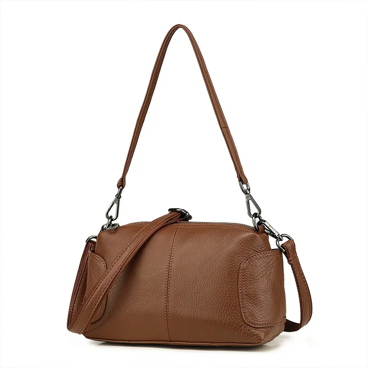 Women's Casual Crossbody Bag Female Genuine Leather Shoulder Handbags Retro Double Straps Design Mom Pillow Messenger Bag Gift