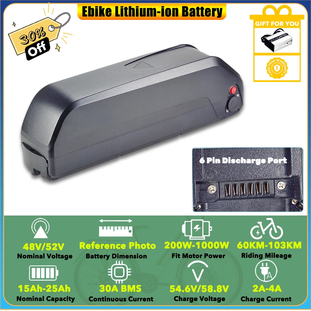 

Upgraded Down Tube Lithium-ion Battery Pack 48V 25Ah 52V 20Ah for Lafly EB7 Pro 26 Inch 2000W Fat Tire Beach Snow Electric Bike