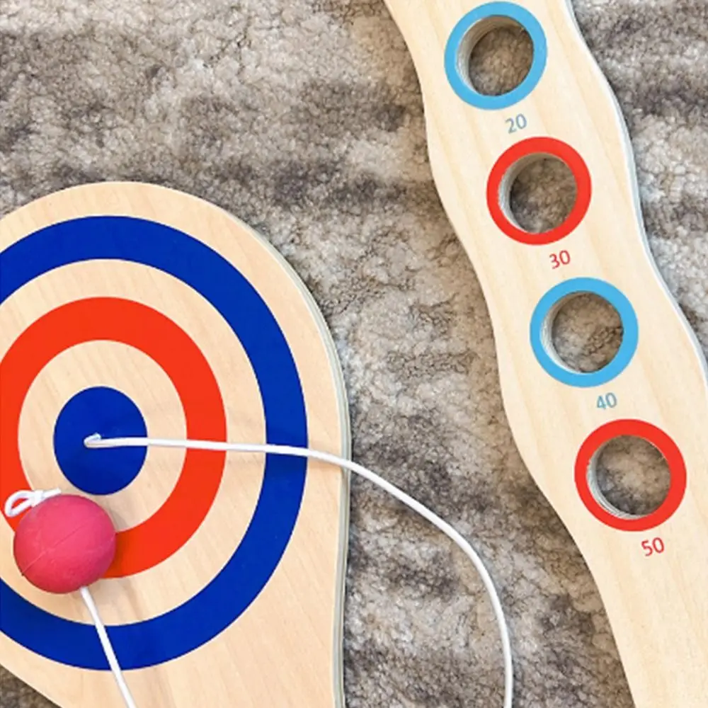 Paddle in legno Gioco con la palla da paddle in legno Palla rossa Gioco con la palla di rimbalzo Palla bersaglio in legno educativa leggera