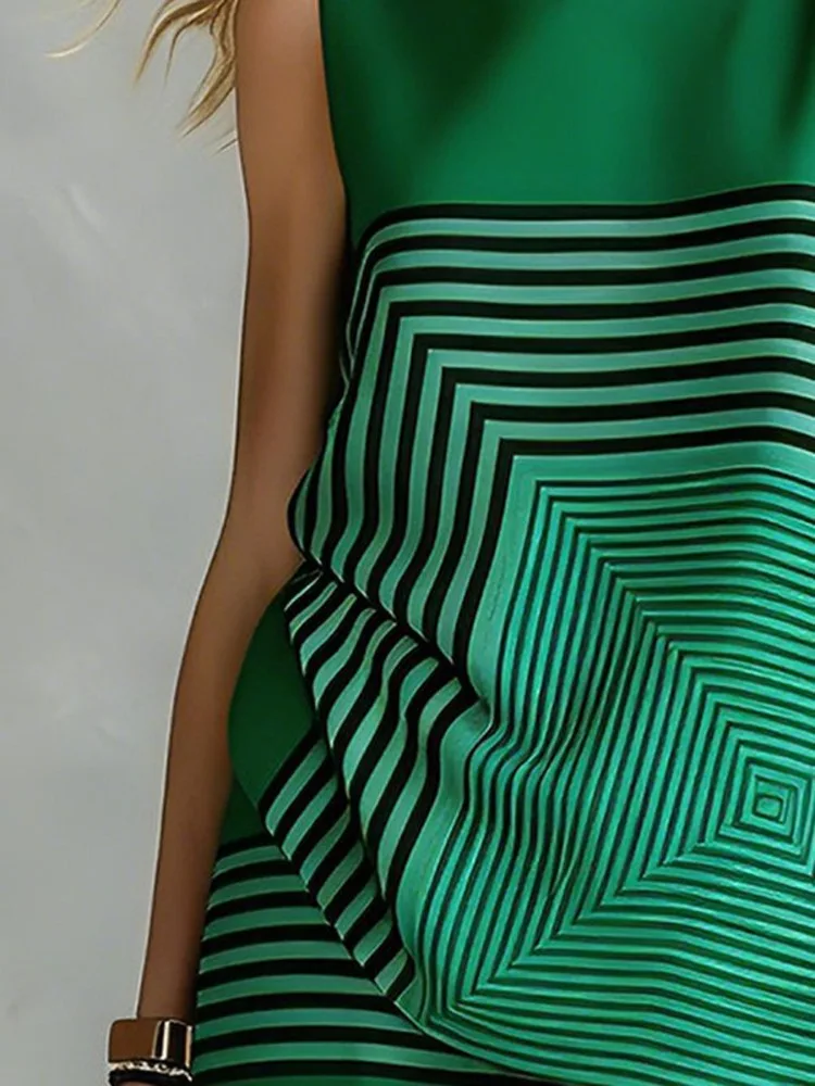 UOOZEE Office Ladies Commuter 2 Piece Set Geometric Striped O-Neck Sleeveless Tops & High Waisted Wide Leg Pants Matching Set view 6