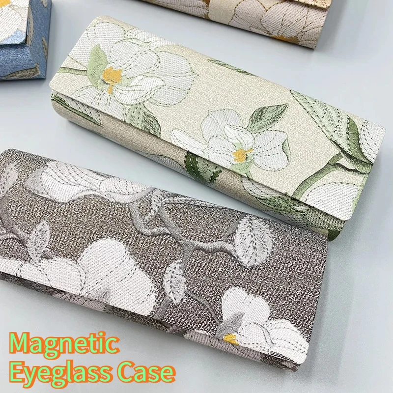 Estojo magnético para óculos, estilo chinês, artesanato em couro, portátil, leitura, miopia, óculos de sol, estojo para óculos