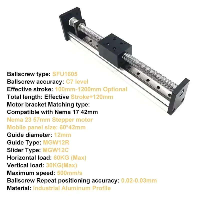 XYZ Axis Linear Guide Stage Single Rail SFU1204/1605/1610 Ball Screw Motorized CNC Sliding Table Motor Kit  Single Axis Robot