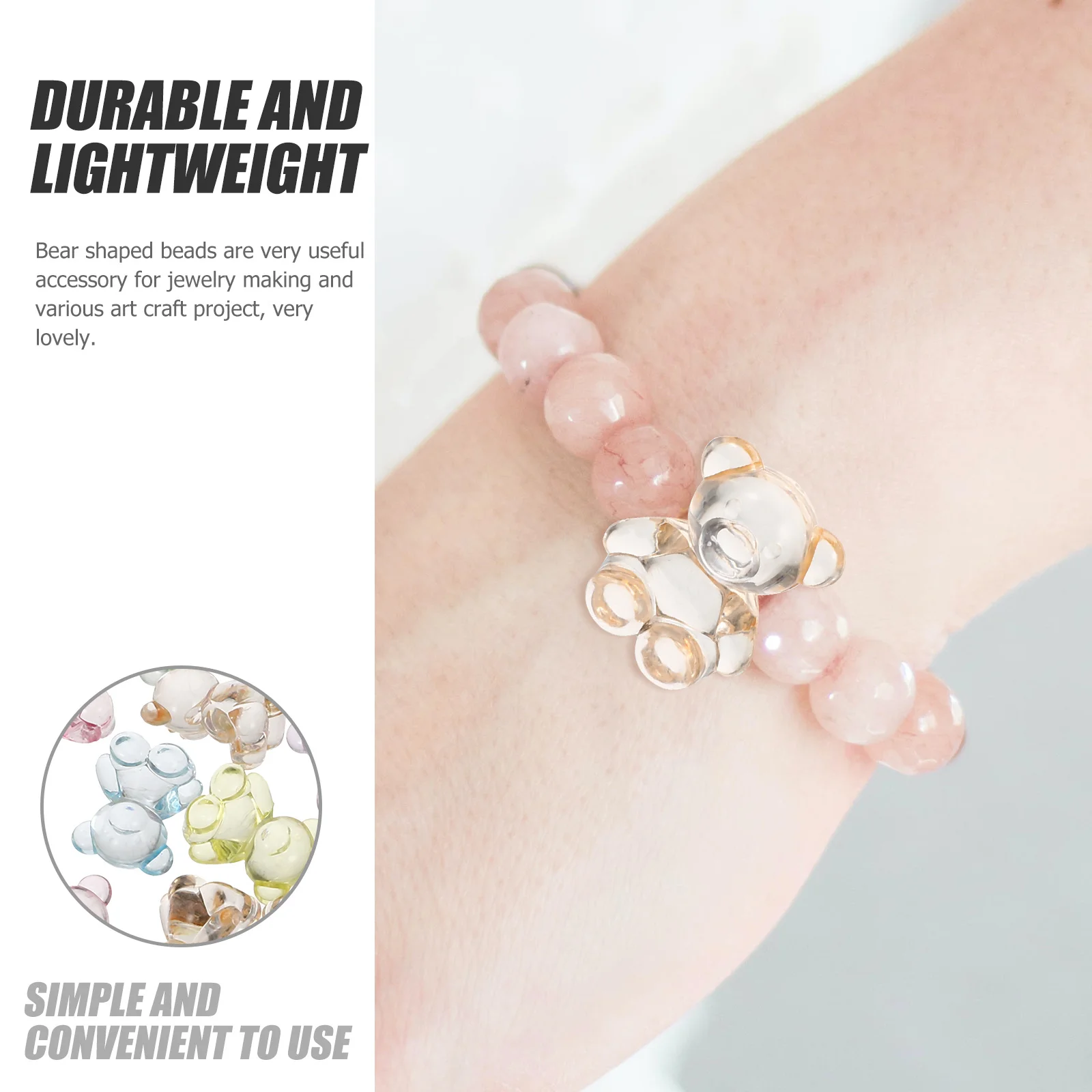 

100Pcs Bear Jewelry Beads Acrylic Loose Beads DIY Bear Charm Accessories for Necklace Bracelet Hair Ties DIY Supplies