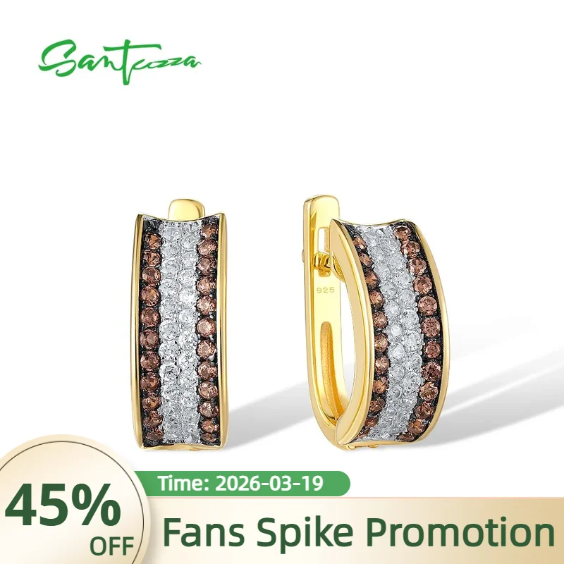 

SANTUZZA Real 925 Sterling Silver Earrings For Women Sparkling White&Brown CZ Classic Daily Wearing Delicate Gifts Fine Jewelry