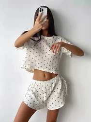 Marthaqiqi Printing Summer Female Pajama Set O-Neck Sleepwear Short Sleeve Nightie Crop Top Pijama Shorts Casual Nightgowns Suit