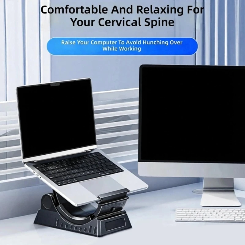 Laptop and Pad Device Stand with Raised Open-Bottom Support, Selectable Screen Position, and ABS Construction for Desks K1KF