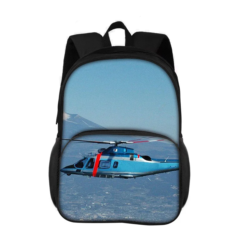 Helicopter new round front backpack with large capacity mechanical printing is the best birthday gift for school boys and girls