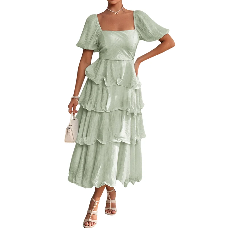 

Intuitive Women's Summer Boho Maxi Dress Short Puff Sleeve Flowy A Line Tiered Beach Vacation Long Dresses