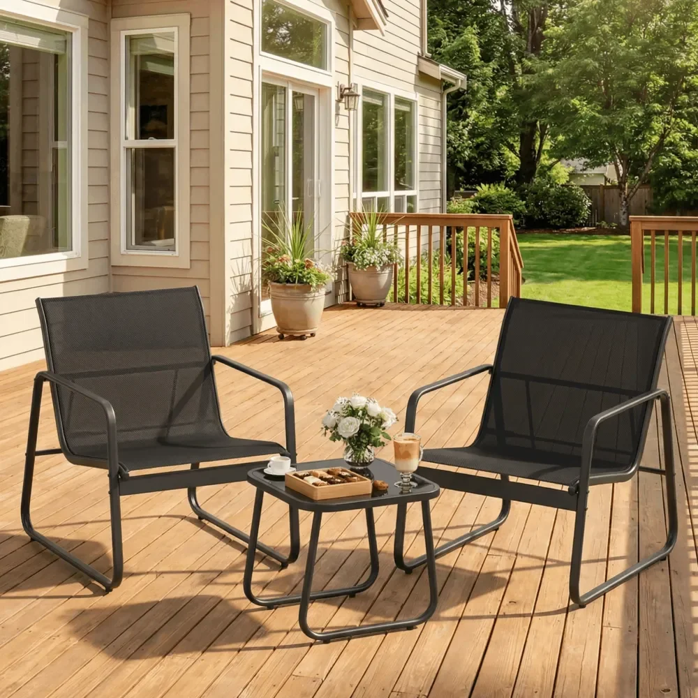 3Piece Outdoor Muebles Set With SofaStyle Chairs Glass Top Table, Patio Chairs Set Of 2,Modern Outdoor Decor Patio Furniture Fo