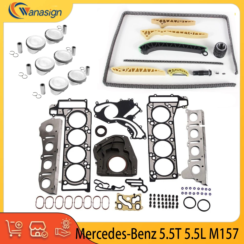 

5.5L V8 M157 Engine Full Gasket Set with Timing Chain And Piston Rings for Mercedes-Benz E63 G63 S63 AMG 5.5T L T Gas Engine Par