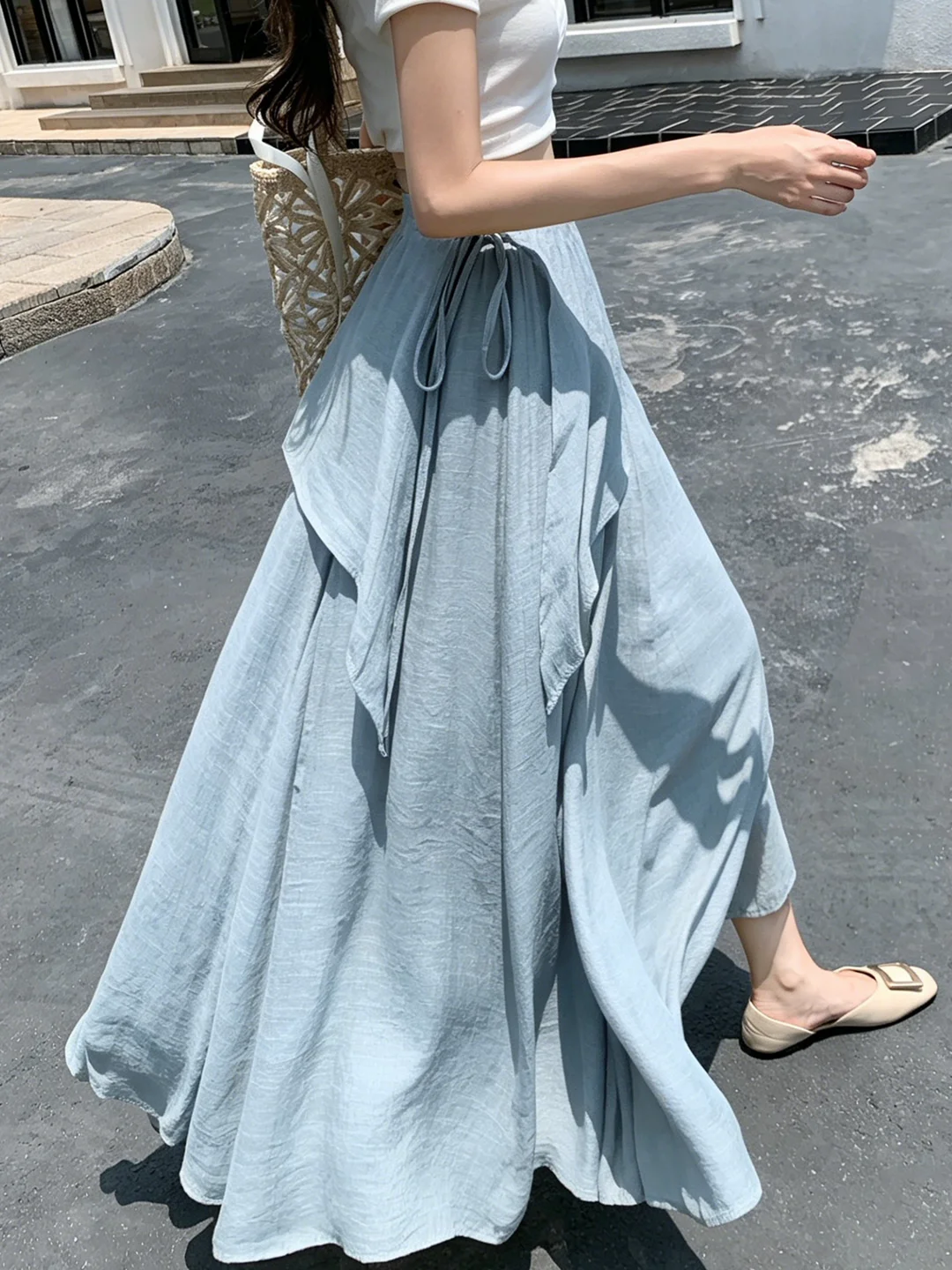 Women's Summer 2026 New Tie Waist High Waist A-Line Maxi Skirts Flowy Bohemian Skirt for Hip Cover