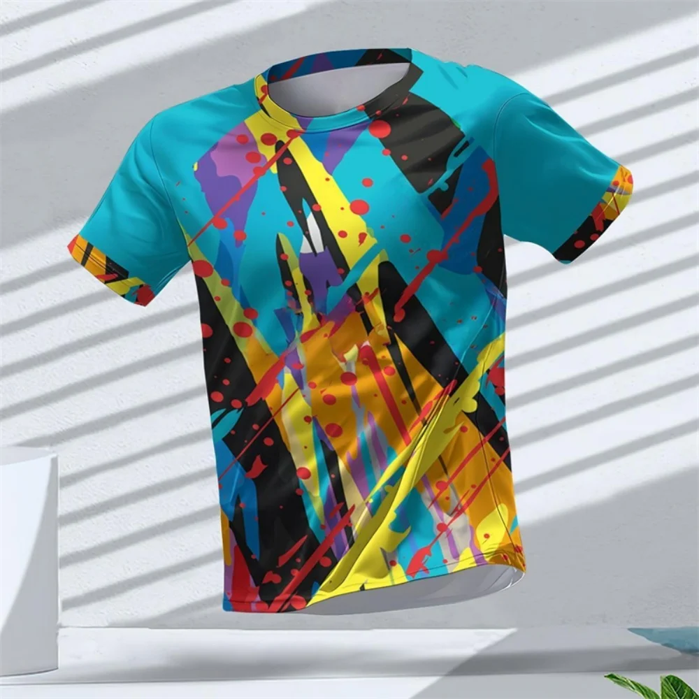Fashion Gradient Geometric Graphic 3D Printed Sports T Shirts Summer Run Fitness Tees Casual O-Neck Tennis T-Shirts Mens Tees