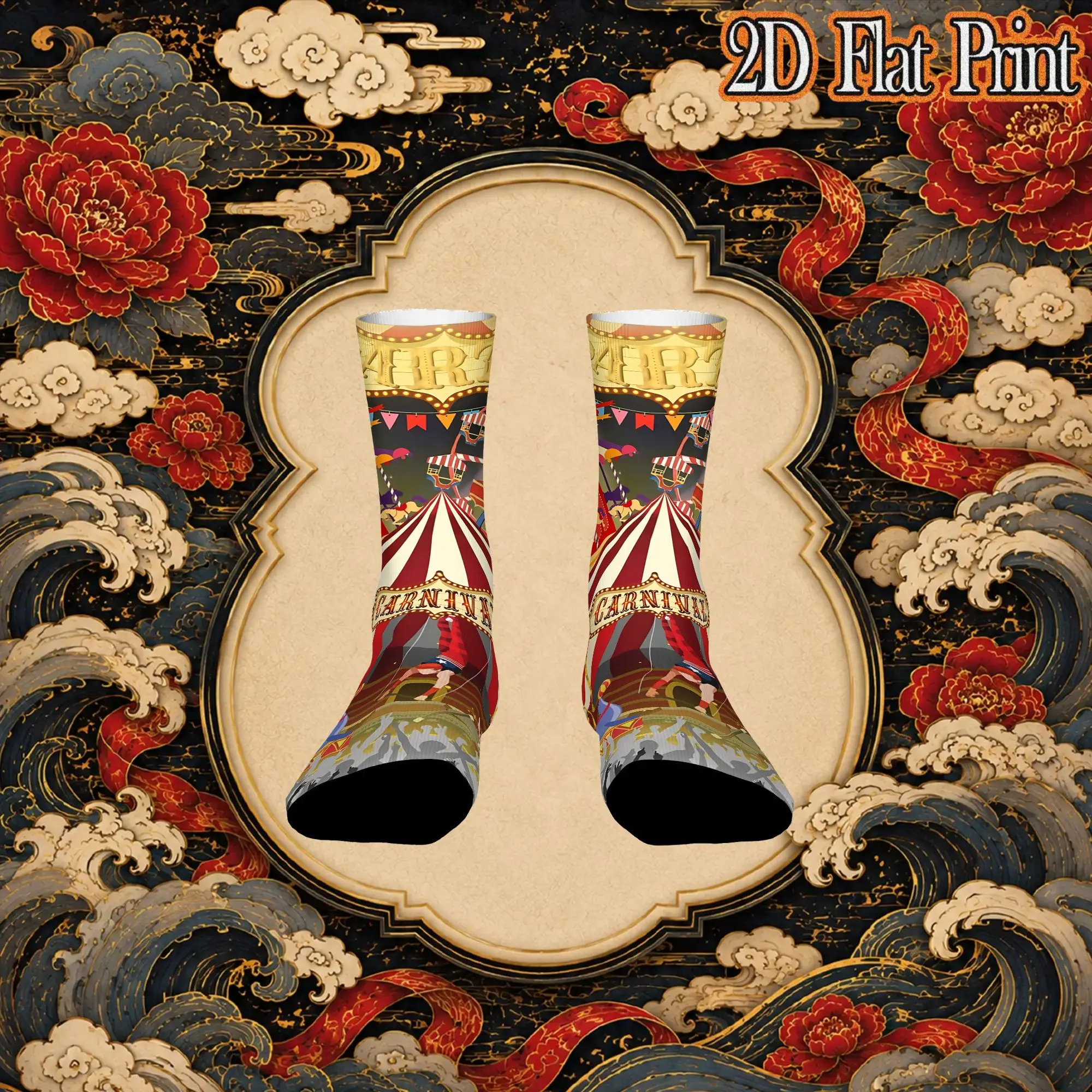 Fashion Vintage Circus Carnival Print  Men's  Mid-calfSock Unisex  Funny Mid-Calf Socks