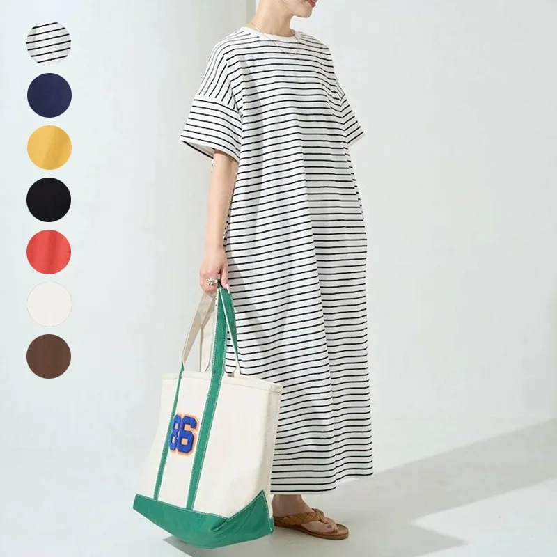 Nieuwe T-shirtjurk voor dames, effen kleur, luie stijl, modieus, high-end, losse pasvorm, afslankende damesjurk met korte mouwen