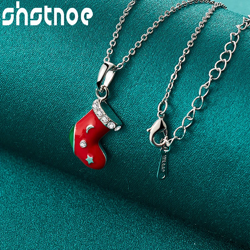 

925 Sterling Silver 40-75cm Chain For Woman Zircon Red Shoes Socks Pendant Necklace Christmas Gift Fashion Wedding Party Jewelry