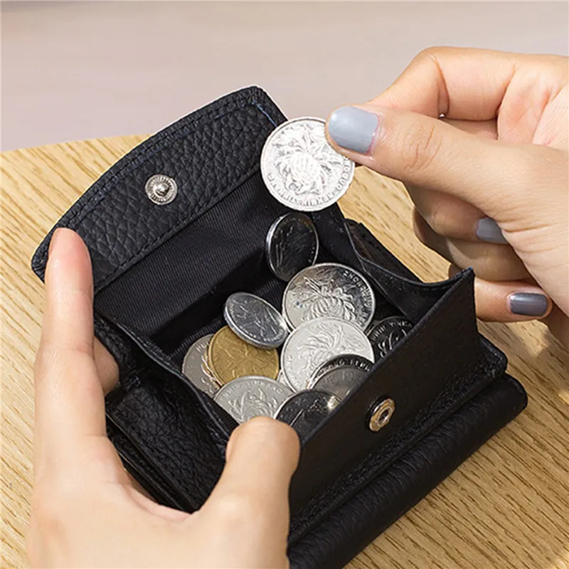 Women Cowhide Purses Female Exquisite Wallets Lady Small Coin Pocket Card Holder Solid Color Mini Money Bag Portable Clutch New